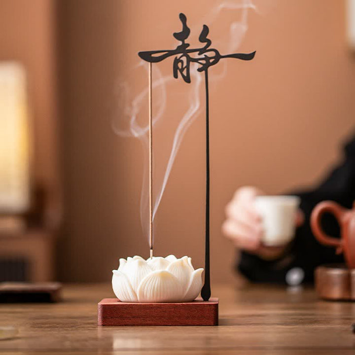 Buddha Stones Lotus Enlightenment Hanging Wood and Iron Incense Burner - image 1