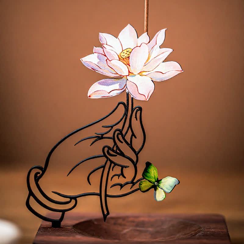 Buddha Stones Hand Lotus Butterfly Enlightenment Upright Incense Burner - image 4