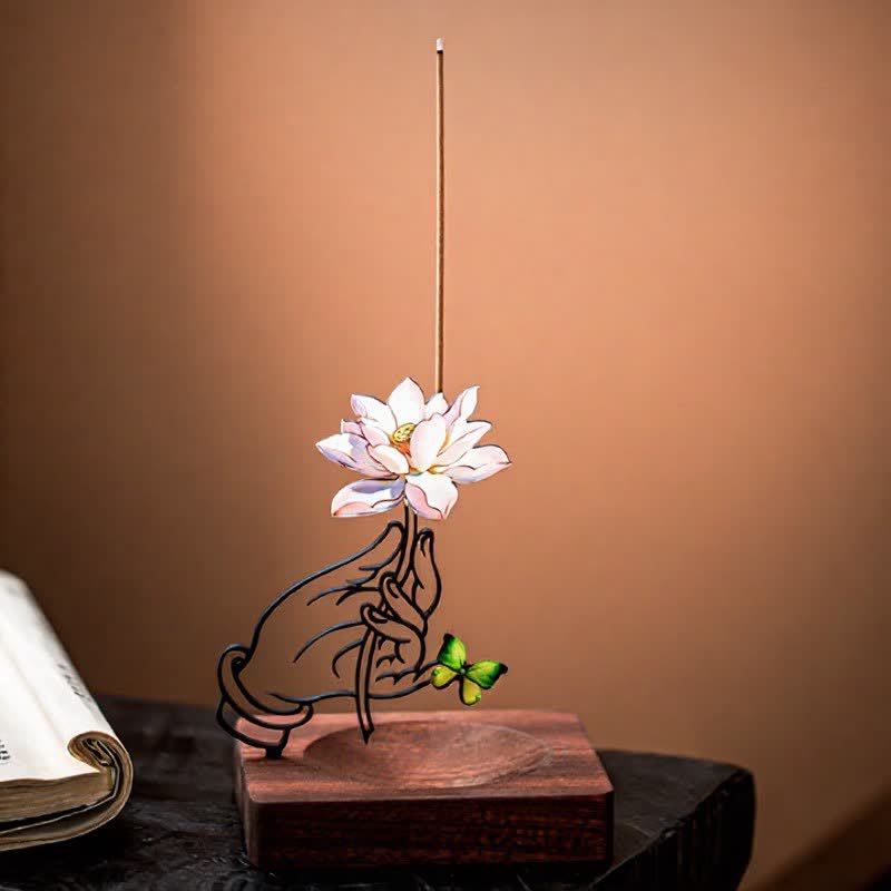 Buddha Stones Hand Lotus Butterfly Enlightenment Upright Incense Burner - image 1