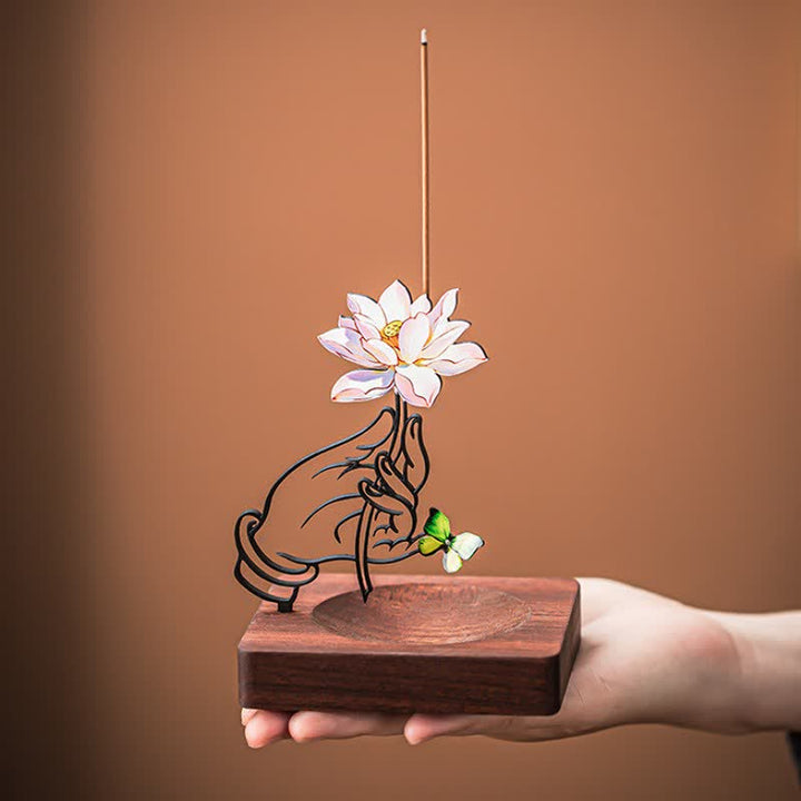 Buddha Stones Hand Lotus Butterfly Enlightenment Upright Incense Burner - image 2