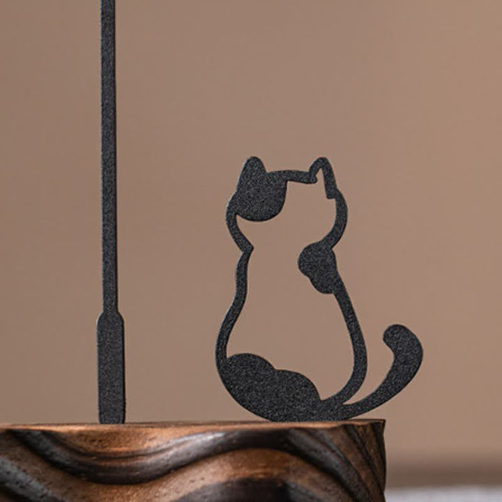 Buddha Stones Wooden Cat Silhouette Meditation Incense Burner - image 7