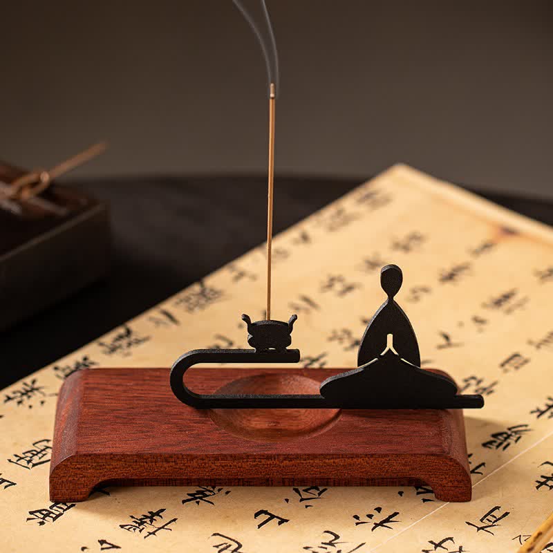 Buddha Stones Zen Monk Natural Wood and Iron Meditation Incense Burner - image 2