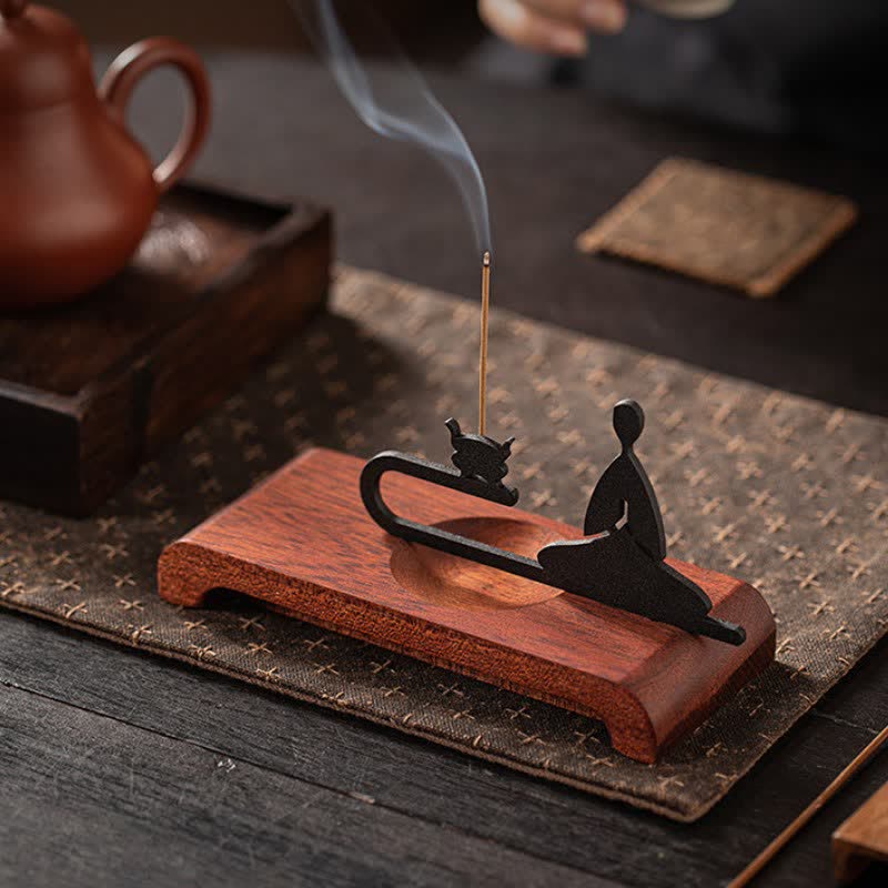 Buddha Stones Zen Monk Natural Wood and Iron Meditation Incense Burner - image 3