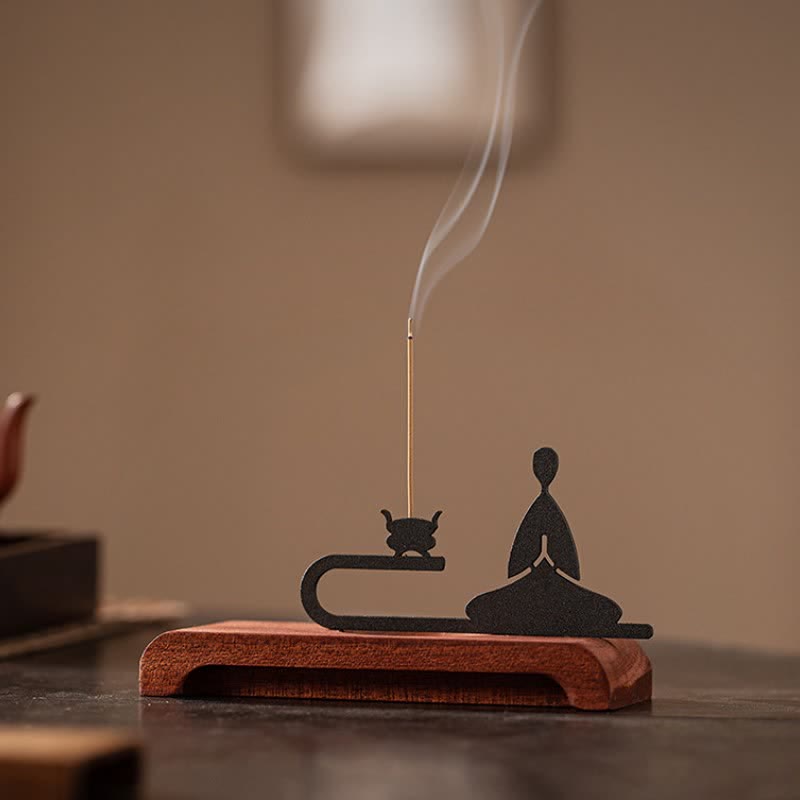 Buddha Stones Zen Monk Natural Wood and Iron Meditation Incense Burner - image 4