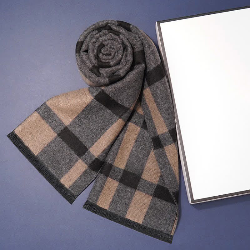 Buddha Stones Fall Winter Classic Check Pattern Soft Knit Commuter Scarves - Black Brown - image 7