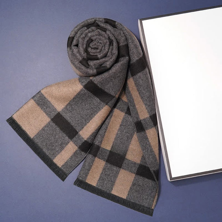 Buddha Stones Fall Winter Classic Check Pattern Soft Knit Commuter Scarves - Black Brown - image 7