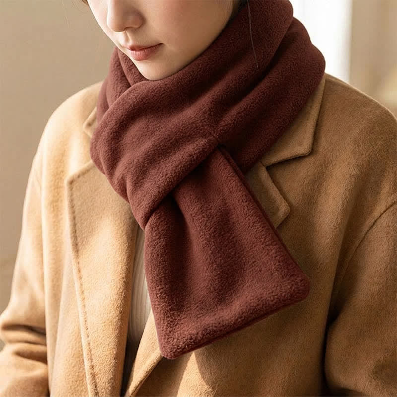 Buddha Stones Fall Winter Plush Cross Front Neck Warmer Minimalist Scarves - Maroon - image 8