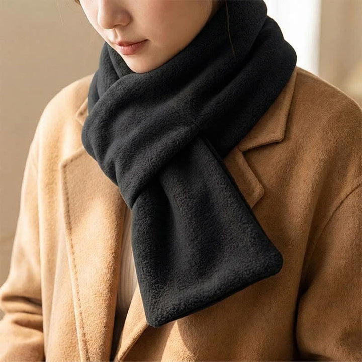Buddha Stones Fall Winter Plush Cross Front Neck Warmer Minimalist Scarves - Black - image 0