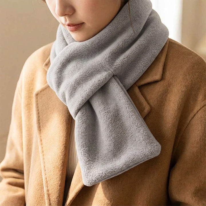 Buddha Stones Fall Winter Plush Cross Front Neck Warmer Minimalist Scarves - LightGray - image 5