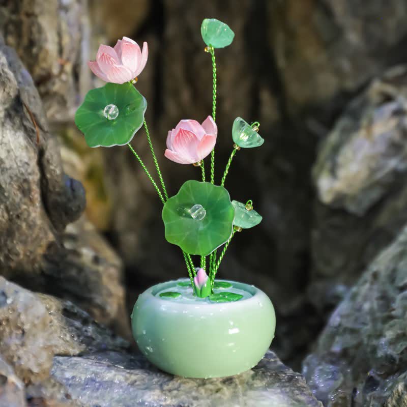 Buddha Stones Resin Lotus Purity Teardrop Fragrance Jar Mindful Living Decor - Green - Two Lotus - image 0