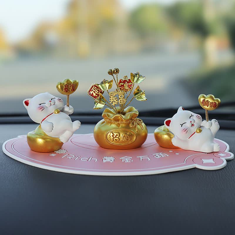 Buddha Stones Prosperity Lucky Cat Fortune Bag Resin Cute Animal Decor - Sudden Wealth + Easy Money + Sudden Wealth + Pink Base - image 11