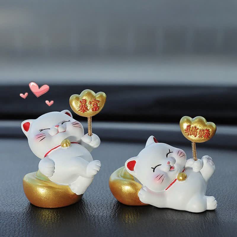 Buddha Stones Prosperity Lucky Cat Fortune Bag Resin Cute Animal Decor - image 0