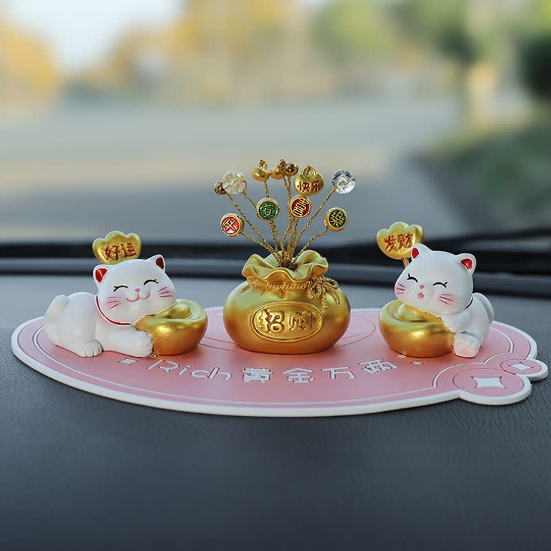 Buddha Stones Prosperity Lucky Cat Fortune Bag Resin Cute Animal Decor - Good Luck + Prosperity + Peace and Joy + Pink Base - image 12