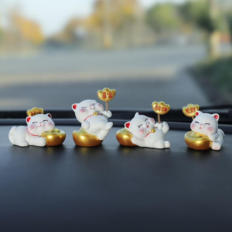 Buddha Stones Prosperity Lucky Cat Fortune Bag Resin Cute Animal Decor - 4 Cats - image 8