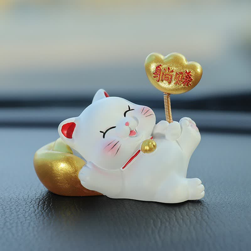 Buddha Stones Prosperity Lucky Cat Fortune Bag Resin Cute Animal Decor - Easy Money - image 2
