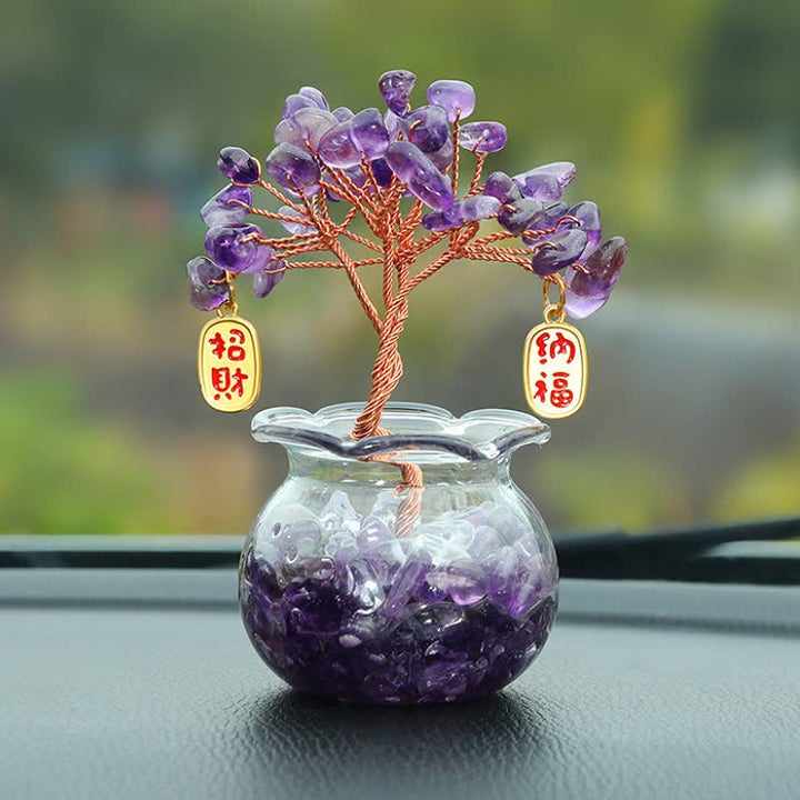 Buddha Stones Wire Wrapped Crystal Money Tree Dashboard Ornament Wealth & Fortune Symbols - Amethyst - Lucky Fortune - image 5