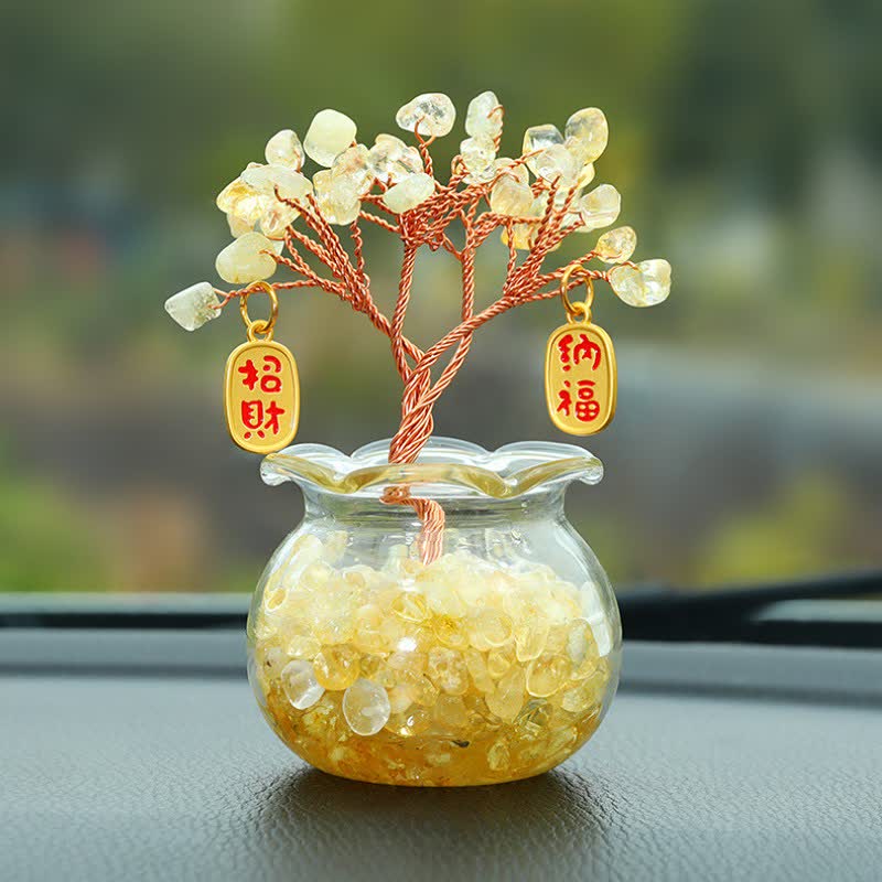 Buddha Stones Wire Wrapped Crystal Money Tree Dashboard Ornament Wealth & Fortune Symbols - Citrine - Lucky Fortune - image 1