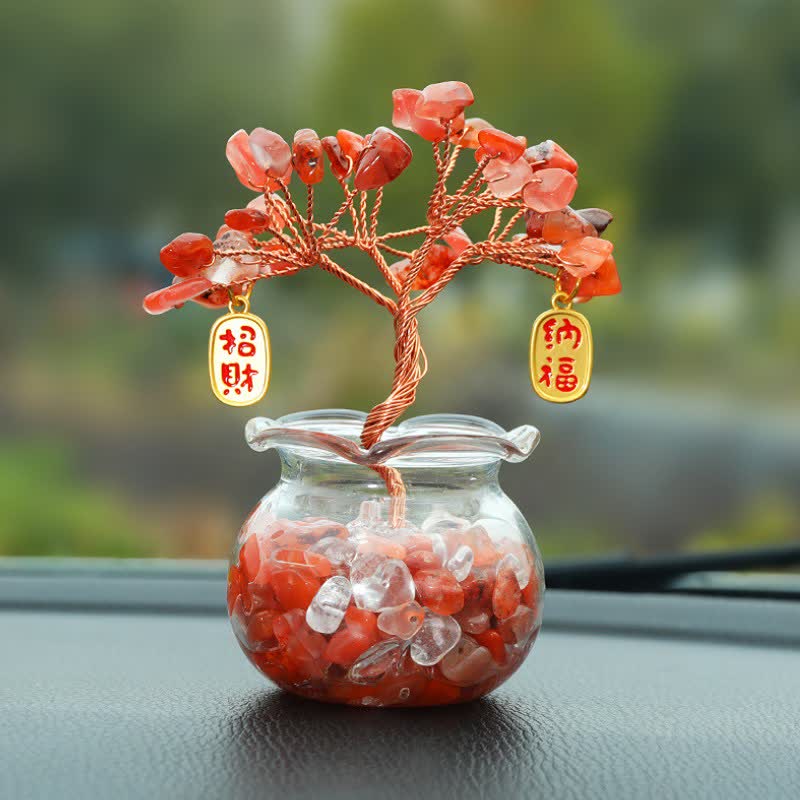 Buddha Stones Wire Wrapped Crystal Money Tree Dashboard Ornament Wealth & Fortune Symbols - Red Agate - Lucky Fortune - image 21