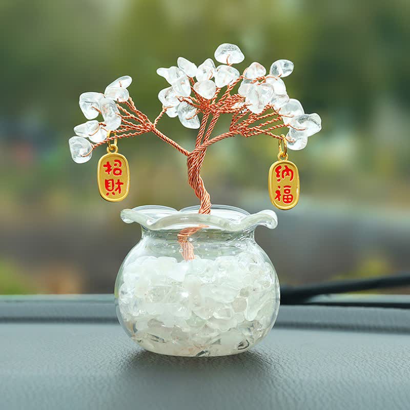 Buddha Stones Wire Wrapped Crystal Money Tree Dashboard Ornament Wealth & Fortune Symbols - Clear Quartz - Lucky Fortune - image 14