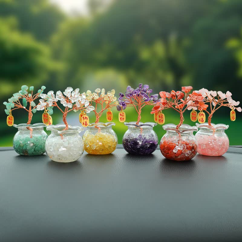 Buddha Stones Wire Wrapped Crystal Money Tree Dashboard Ornament Wealth & Fortune Symbols - 6Pcs Set - Lucky Fortune - image 28