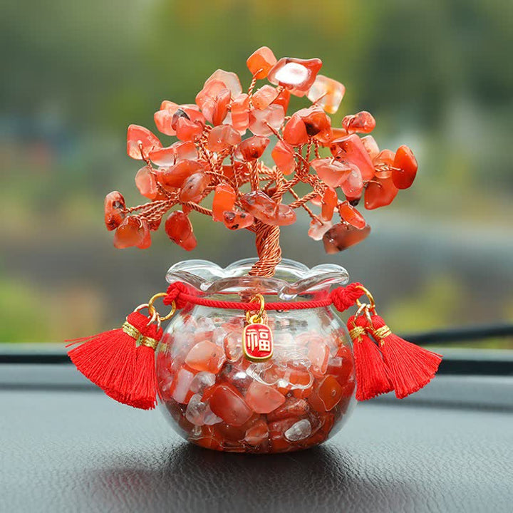 Buddha Stones Wire Wrapped Crystal Money Tree Dashboard Ornament Wealth & Fortune Symbols - Red Agate - Tassel - image 17
