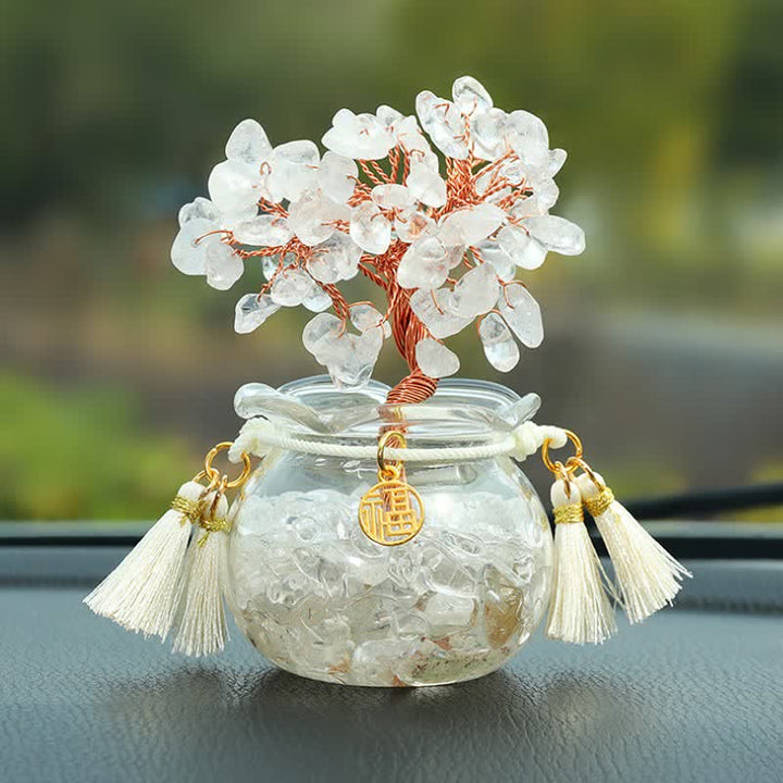 Buddha Stones Wire Wrapped Crystal Money Tree Dashboard Ornament Wealth & Fortune Symbols - Clear Quartz - Tassel - image 13
