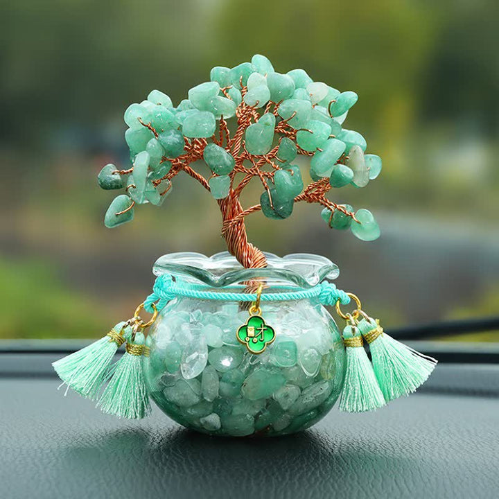 Buddha Stones Wire Wrapped Crystal Money Tree Dashboard Ornament Wealth & Fortune Symbols - Green Crystal - Tassel - image 7