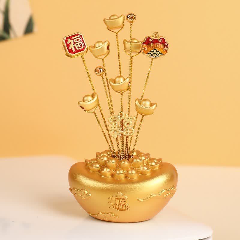 Buddha Stones Golden Ingot Treasure Bowl Good Fortune Tabletop Wealth & Fortune Symbols - Fu Character Gold Ingot - image 6