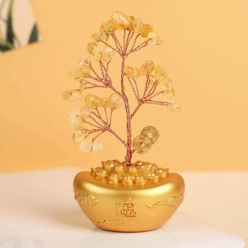 Buddha Stones Golden Ingot Treasure Bowl Good Fortune Tabletop Wealth & Fortune Symbols - Crystal Tree Gold Ingot - image 2