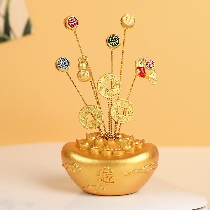 Buddha Stones Golden Ingot Treasure Bowl Good Fortune Tabletop Wealth & Fortune Symbols - Peace and joy Gold Ingot - image 5