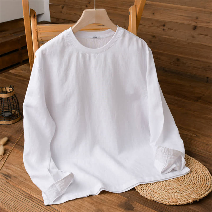 Buddha Stones Spring Fall Casual Minimalist Solid Men's Long Sleeve T-Shirts - White - US/UK/AU42，EU52 (3XL) - image 11