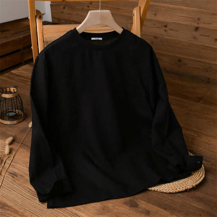 Buddha Stones Spring Fall Casual Minimalist Solid Men's Long Sleeve T-Shirts - Black - US/UK/AU42，EU52 (3XL) - image 5