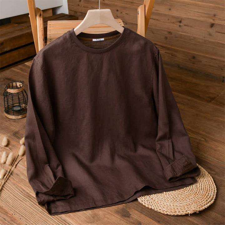 Buddha Stones Spring Fall Casual Minimalist Solid Men's Long Sleeve T-Shirts - SaddleBrown - US/UK/AU42，EU52 (3XL) - image 0