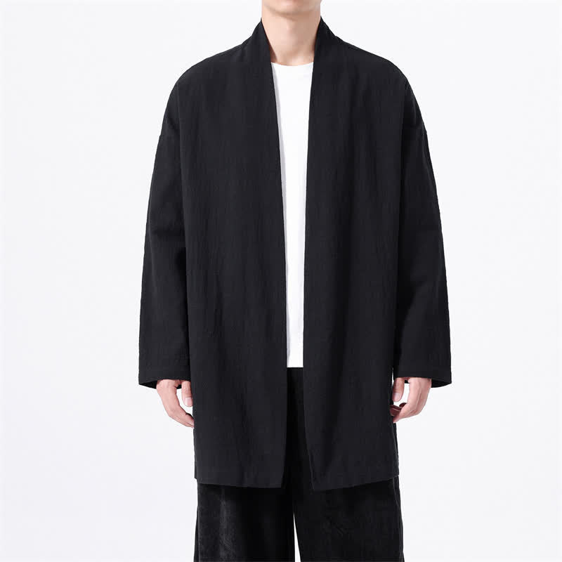 Buddha Stones Spring Casual Minimalist Solid Cotton Men's Kimono - Black - US/UK/AU46，EU56 (5XL) - image 8