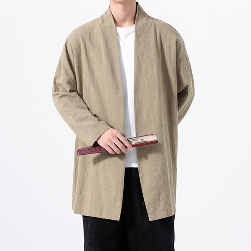 Buddha Stones Spring Casual Minimalist Solid Cotton Men's Kimono - image 2