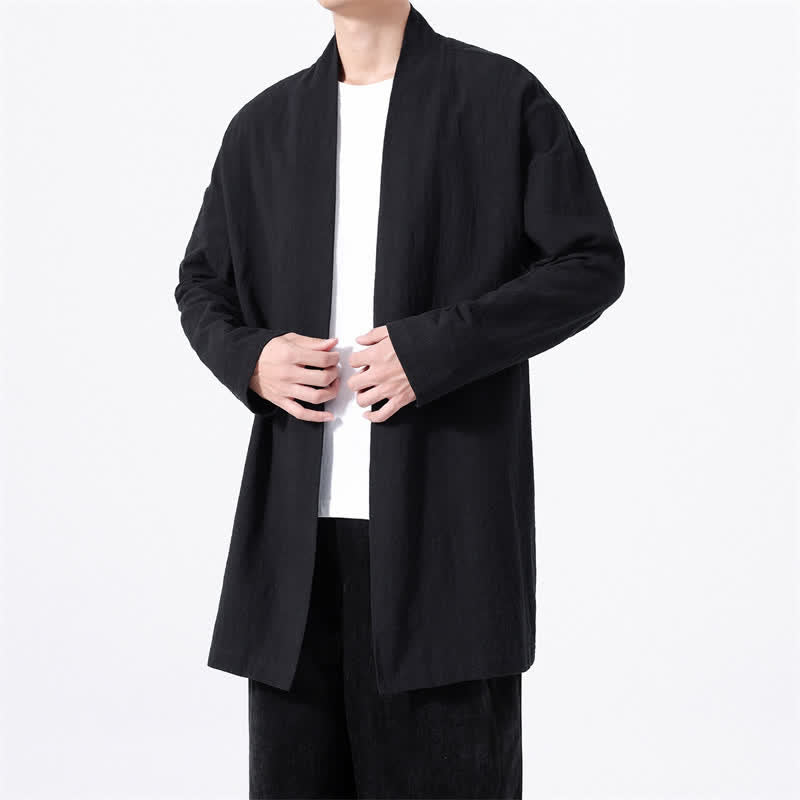 Buddha Stones Spring Casual Minimalist Solid Cotton Men's Kimono - image 14