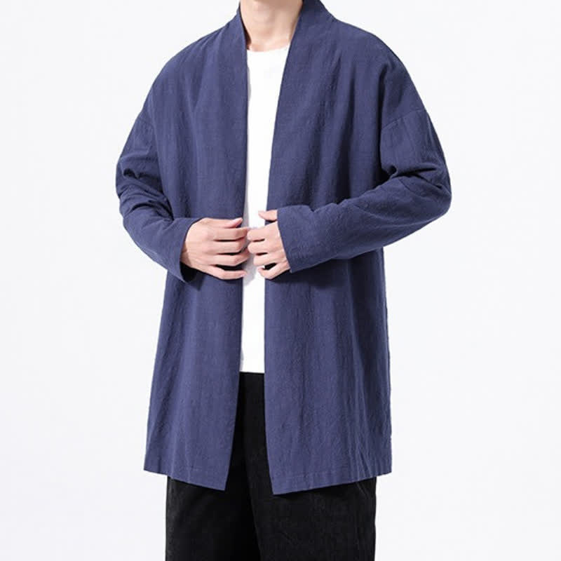 Buddha Stones Spring Casual Minimalist Solid Cotton Men's Kimono - image 20