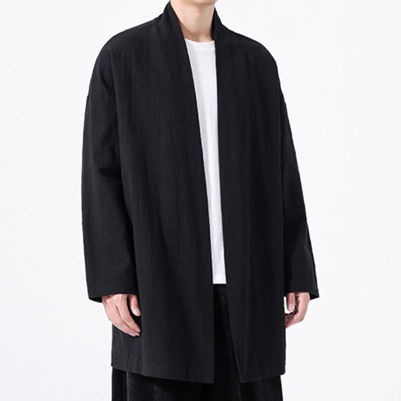Buddha Stones Spring Casual Minimalist Solid Cotton Men's Kimono - image 13