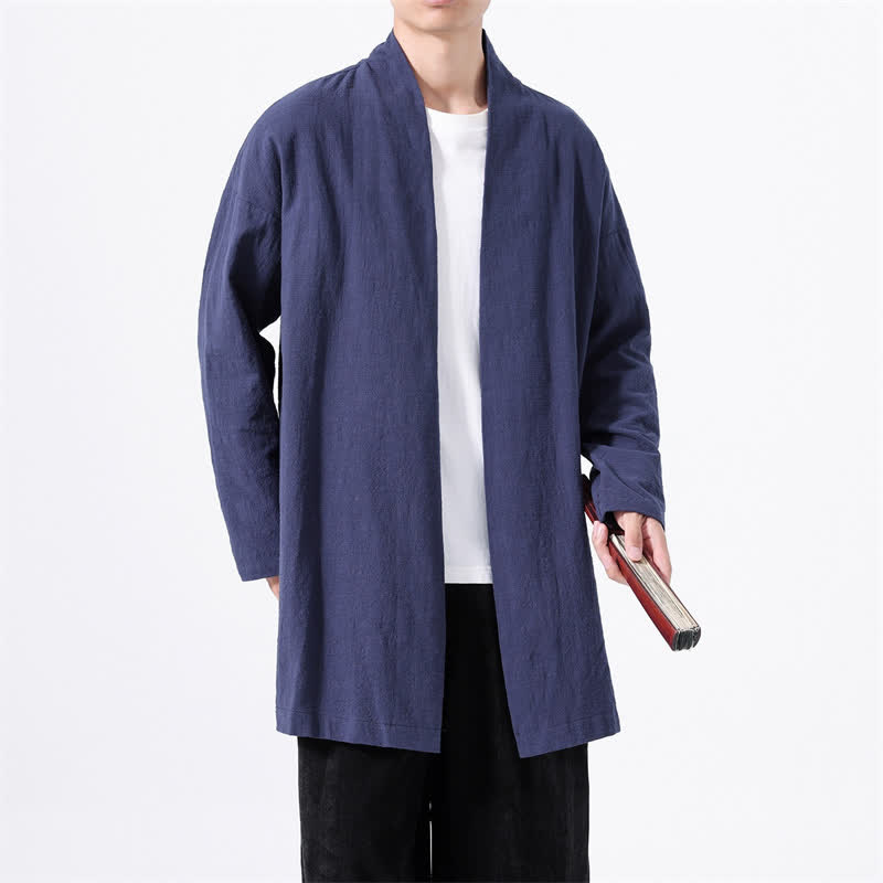 Buddha Stones Spring Casual Minimalist Solid Cotton Men's Kimono - image 22