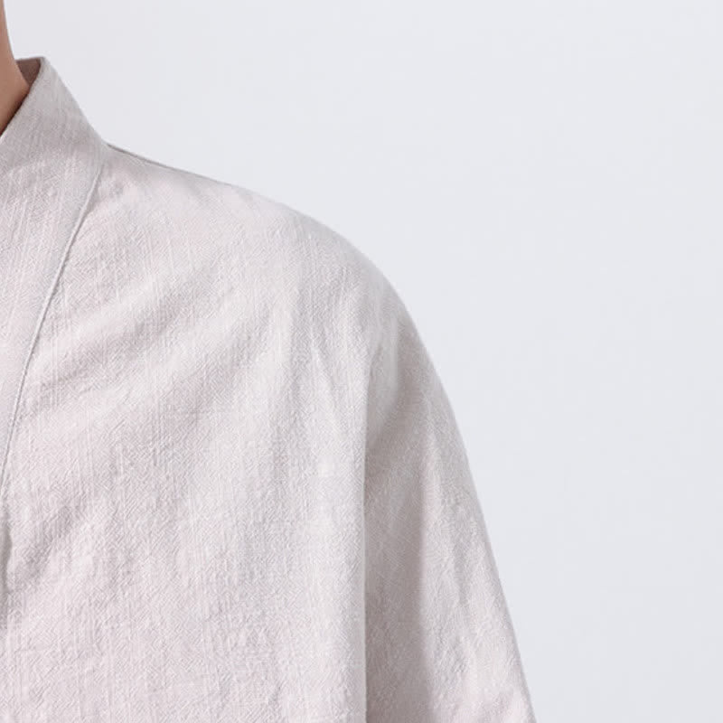 Buddha Stones Fall Minimalist Tang Style Mandarin Collar Solid Cotton Men's Long Sleeve Shirts - image 24