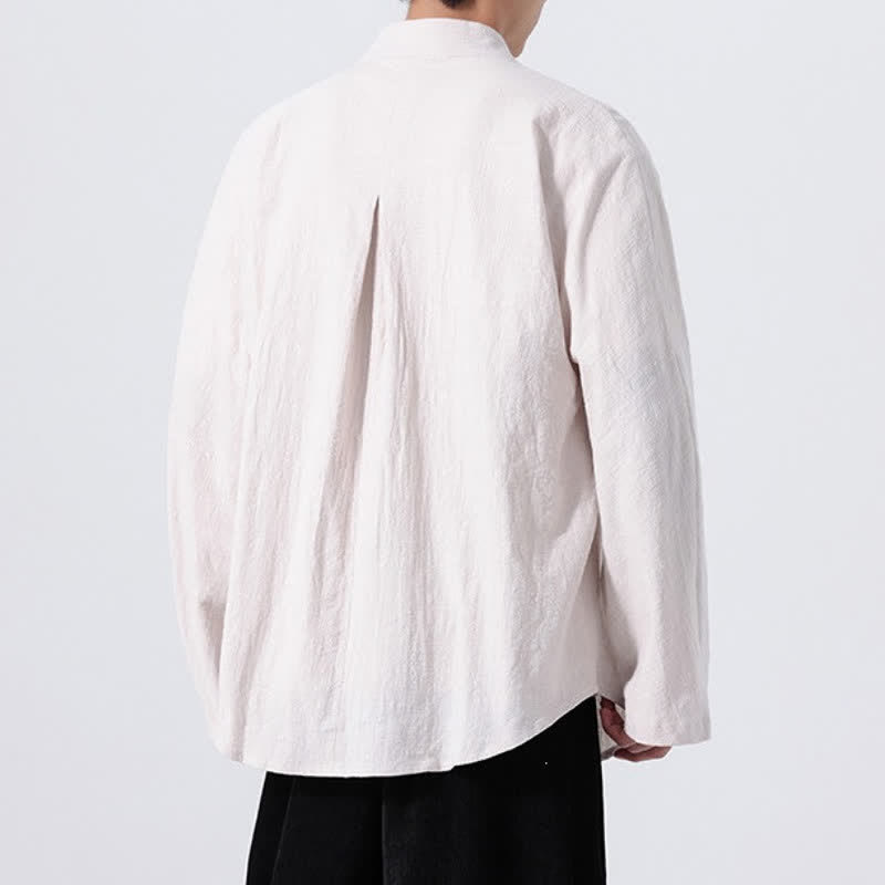 Buddha Stones Fall Minimalist Tang Style Mandarin Collar Solid Cotton Men's Long Sleeve Shirts - image 19