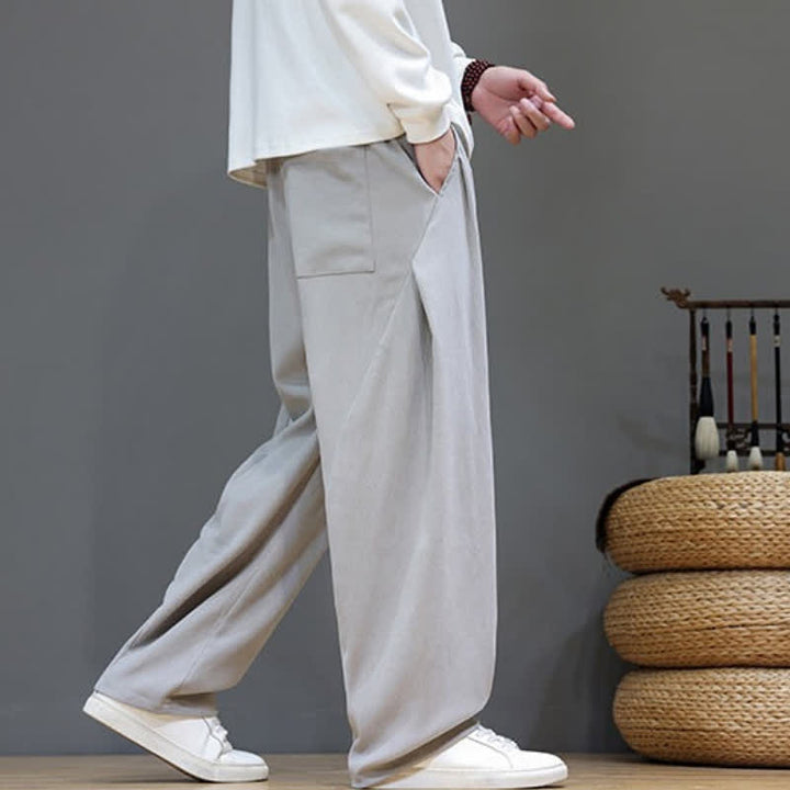 Buddha Stones Fall Winter Casual Drawstring Solid Long Pants Men's Straight Leg Pants With Pockets - image 25