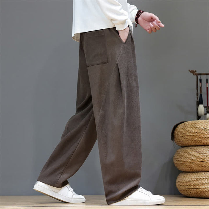 Buddha Stones Fall Winter Casual Drawstring Solid Long Pants Men's Straight Leg Pants With Pockets - image 4