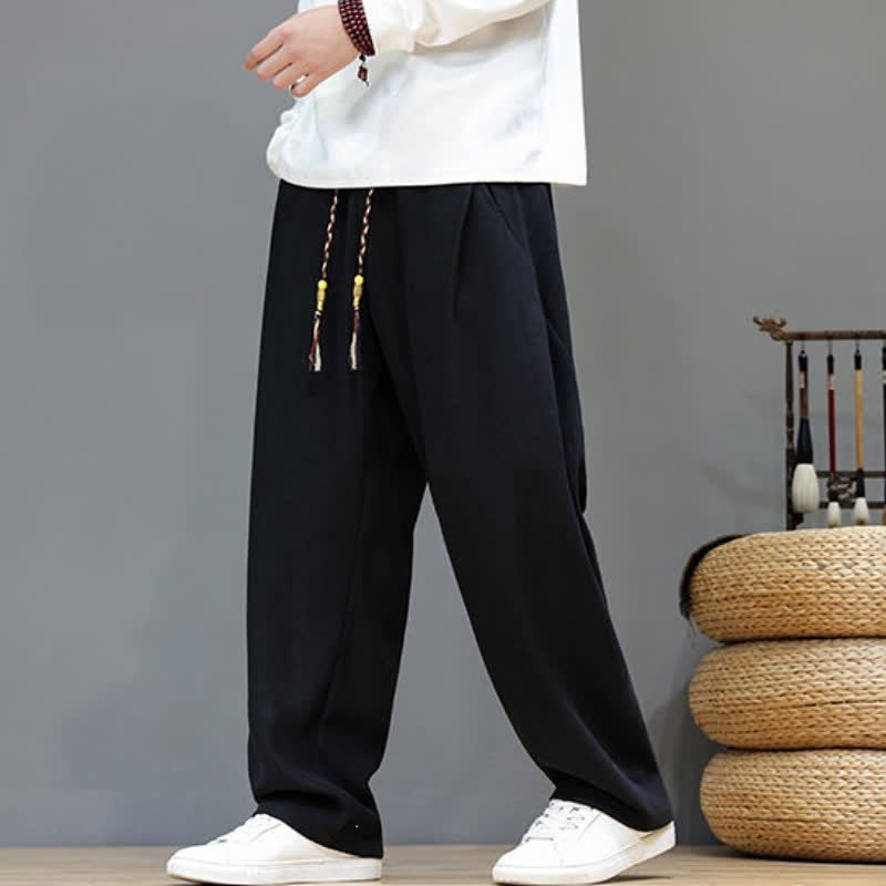 Buddha Stones Fall Winter Casual Drawstring Solid Long Pants Men's Straight Leg Pants With Pockets - image 16