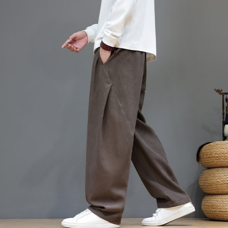 Buddha Stones Fall Winter Casual Drawstring Solid Long Pants Men's Straight Leg Pants With Pockets - image 6