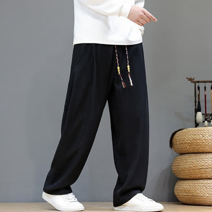 Buddha Stones Fall Winter Casual Drawstring Solid Long Pants Men's Straight Leg Pants With Pockets - image 13