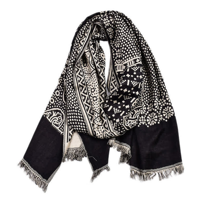 Buddha Stones Fall Winter Geometric Paisley Tassel Reversible Cozy Scarf - Black - Approx. 25.6 in × 77.0 in / 65 × 195 cm - image 8