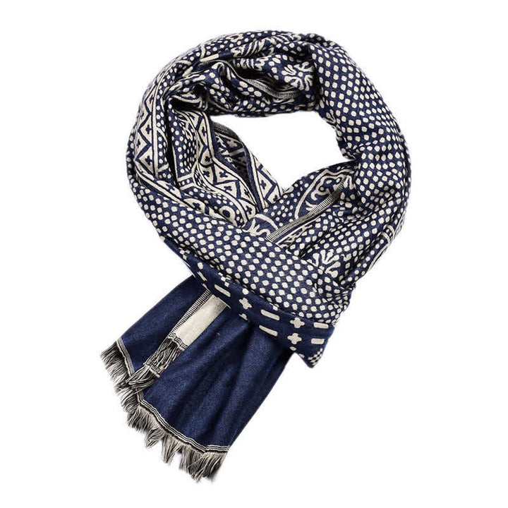 Buddha Stones Fall Winter Geometric Paisley Tassel Reversible Cozy Scarf - image 2