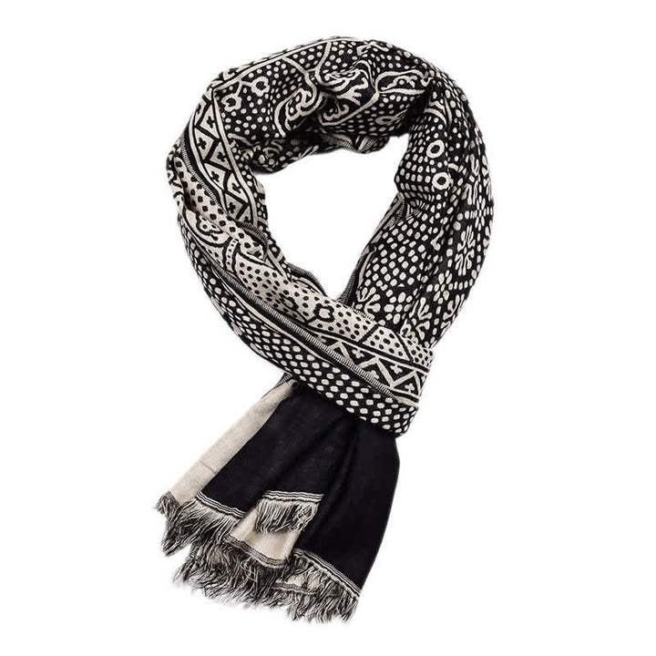 Buddha Stones Fall Winter Geometric Paisley Tassel Reversible Cozy Scarf - image 10