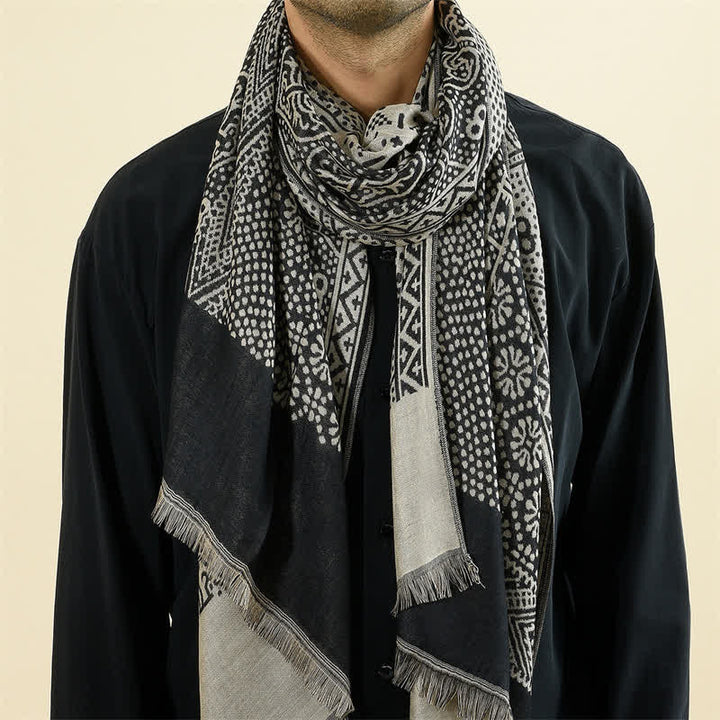 Buddha Stones Fall Winter Geometric Paisley Tassel Reversible Cozy Scarf - image 9